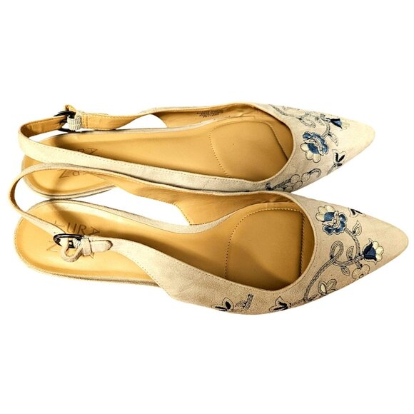 Naturalizer Womens Embroidered Slingback Kitten Heel Shoes Beige & Blue Floral S - Picture 2 of 7